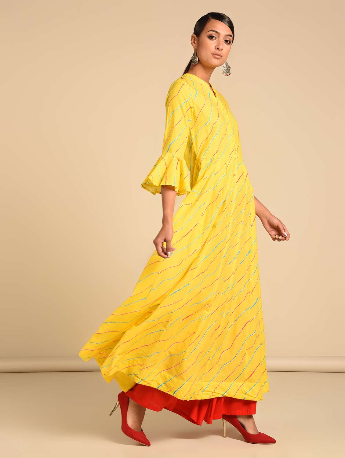 leheriya print flared kurta 