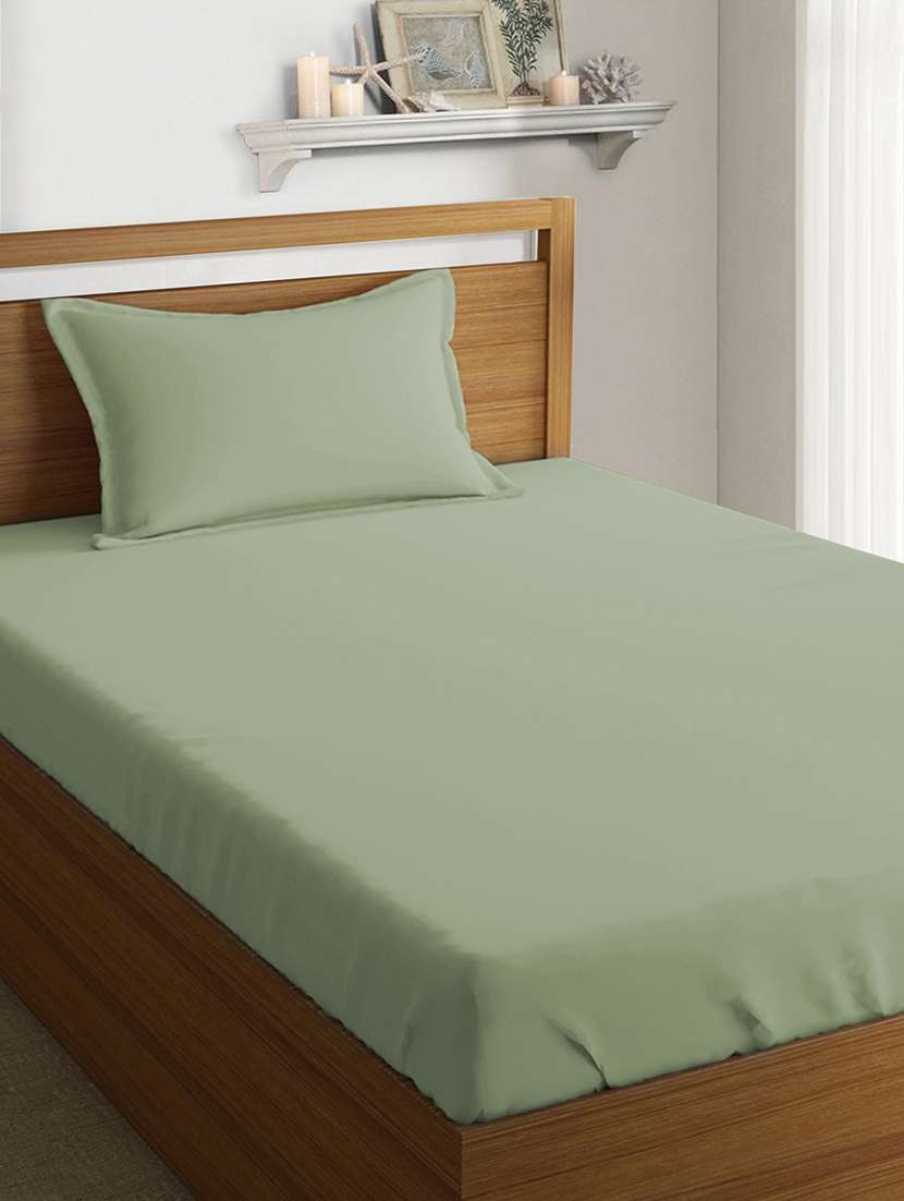 cotton satin single size elastic fitted sheet with 1 pillow cover