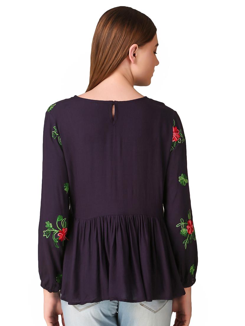 gathered hem embroidered top - 16917829 - Standard Image - 2