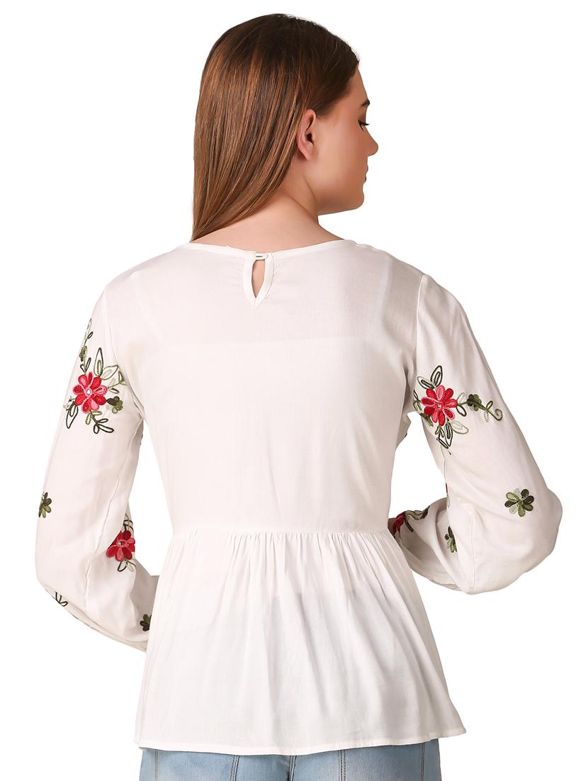 gathered hem embroidered top - 16917830 - Standard Image - 2