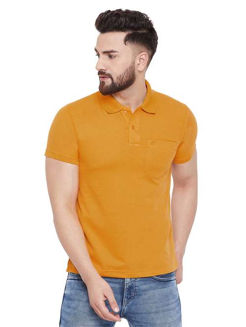 mustard solid polo t-shirt - 16918194 - Standard Image - 0
