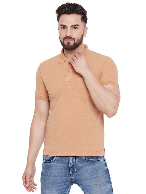 beige solid polo t-shirt - 16918195 -  Standard Image - 0