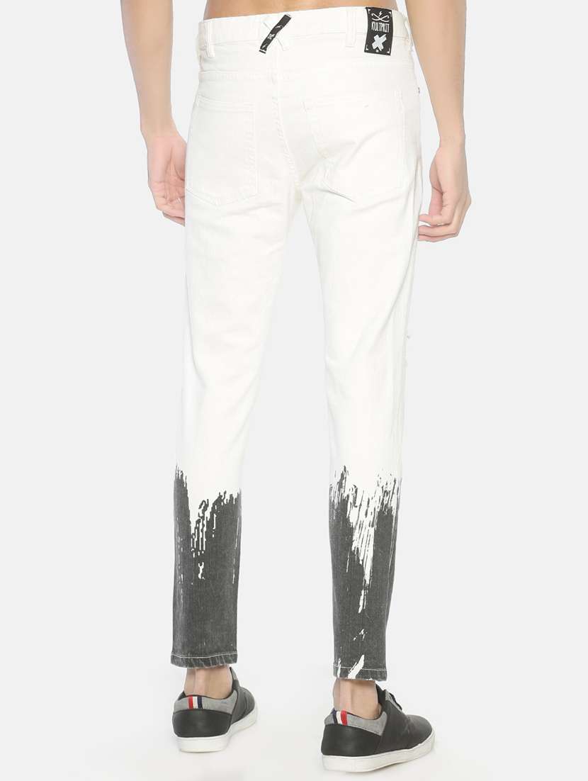 white color block slashed knee denim jeans - 16919181 - Standard Image - 2
