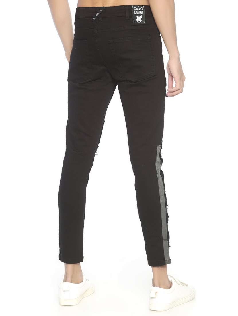 black patched side taped denim jeans - 16919187 - Standard Image - 2