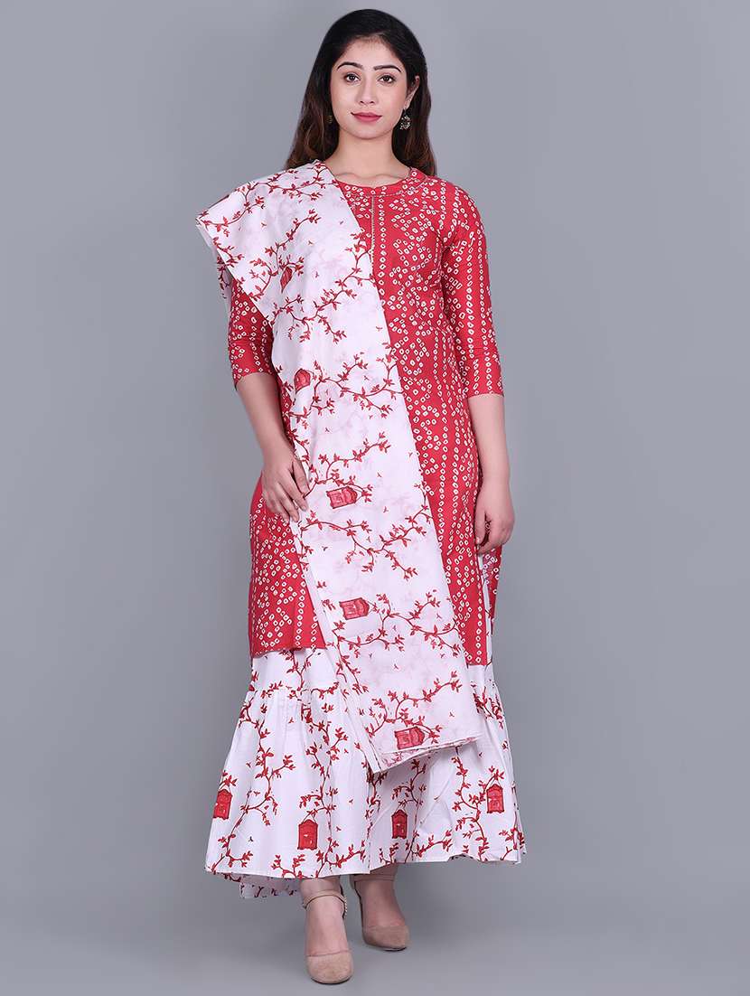 red cotton kurta skirt  set