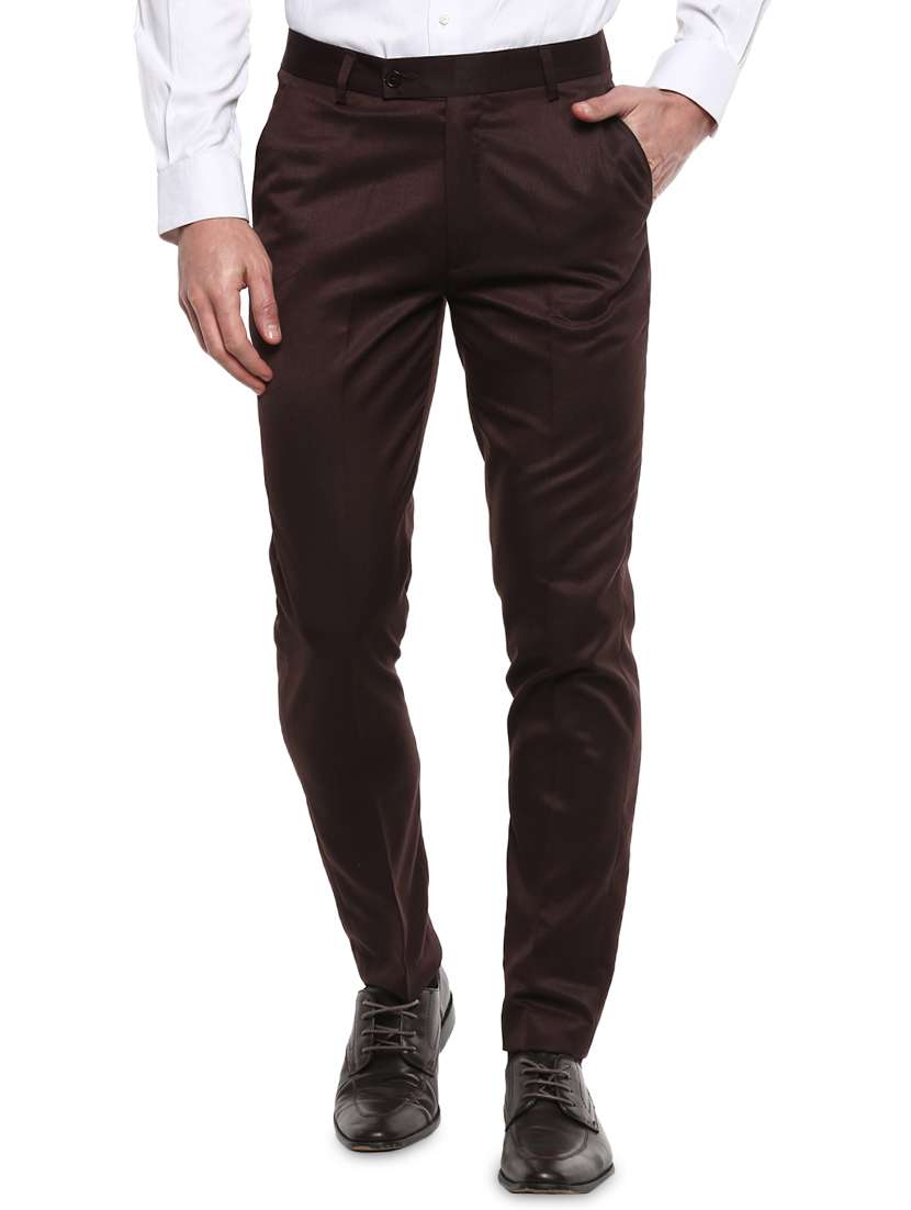 brown solid flat front formal trouser
