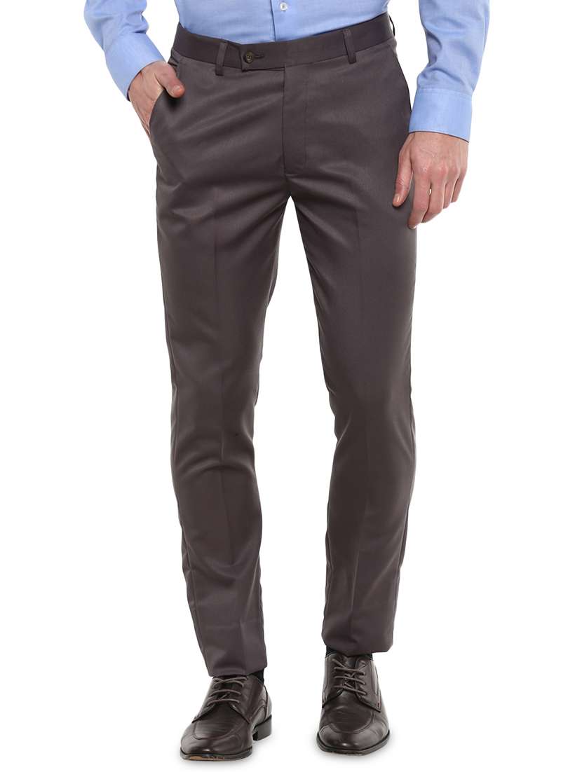 grey solid flat front formal trouser