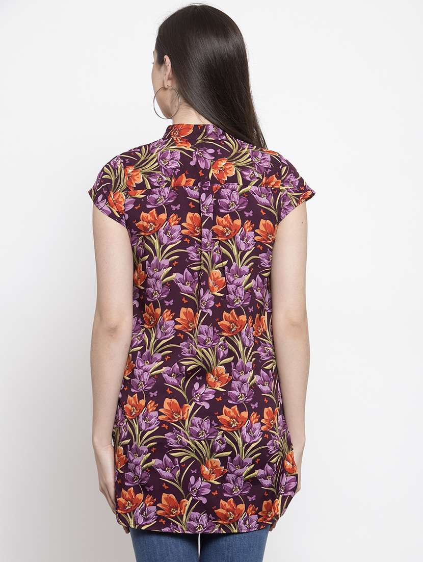 women's high-low mandarin neck top - 16919909 - Standard Image - 2