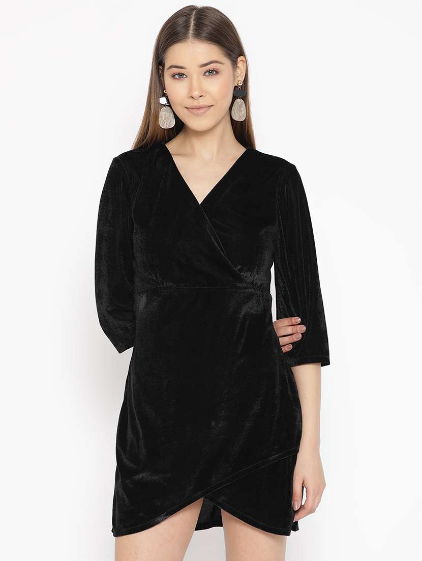 women's wrap solid dress