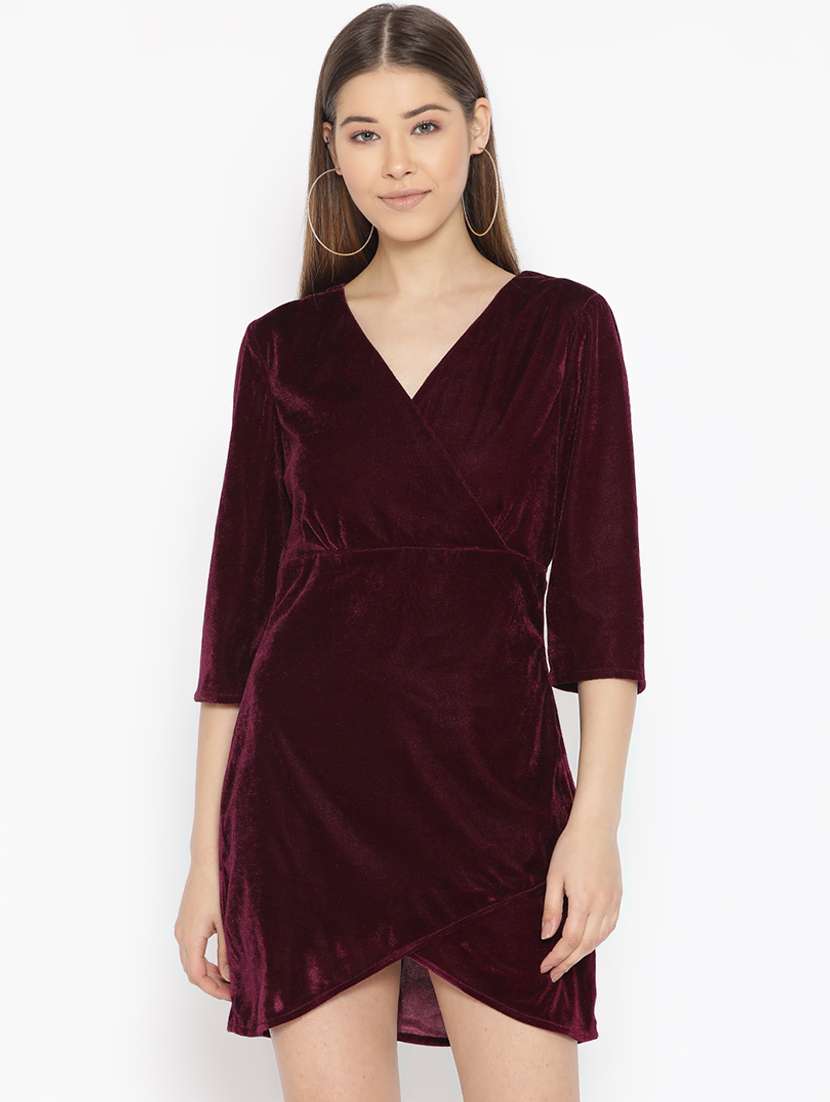 women's wrap solid dress