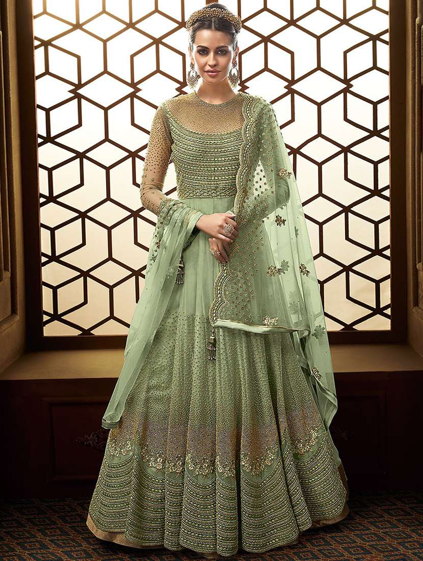 embroidered anarkali semi-stitched suit