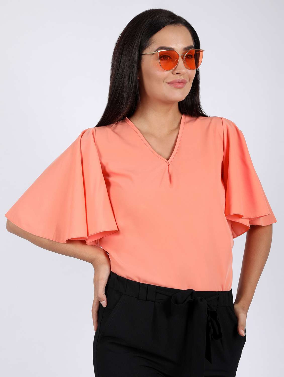 women's solid v neck top