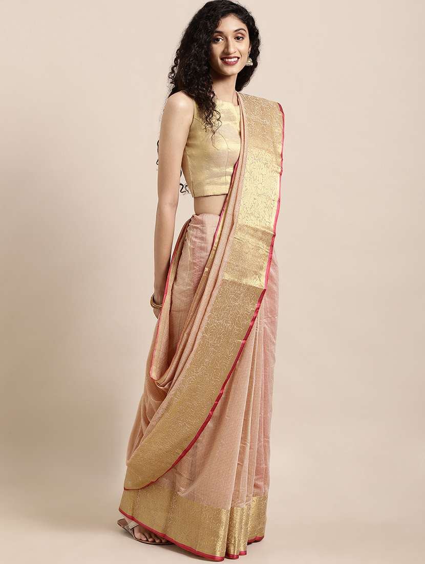 checkered woven saree with blouse
