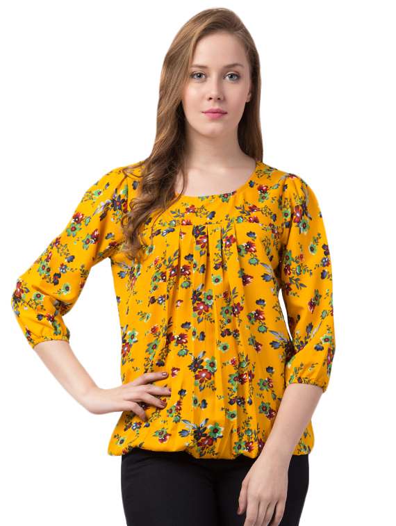 round neck floral blouson top 