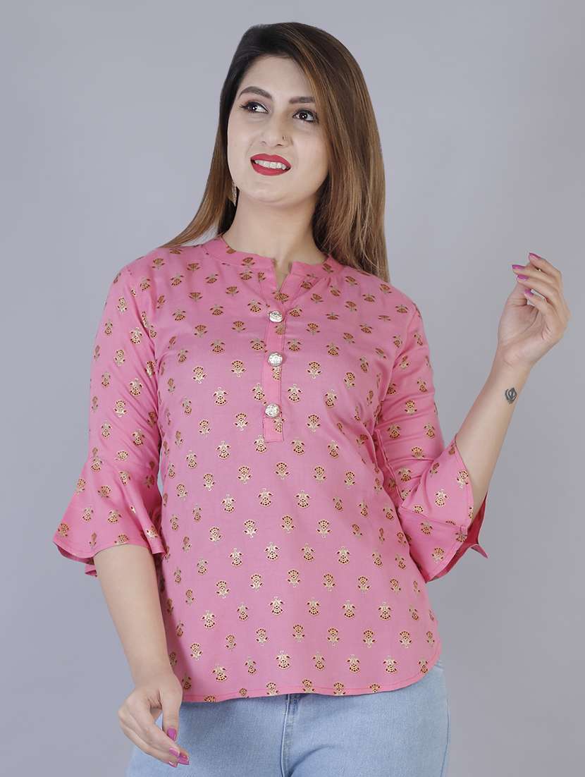block print bell sleeved top 