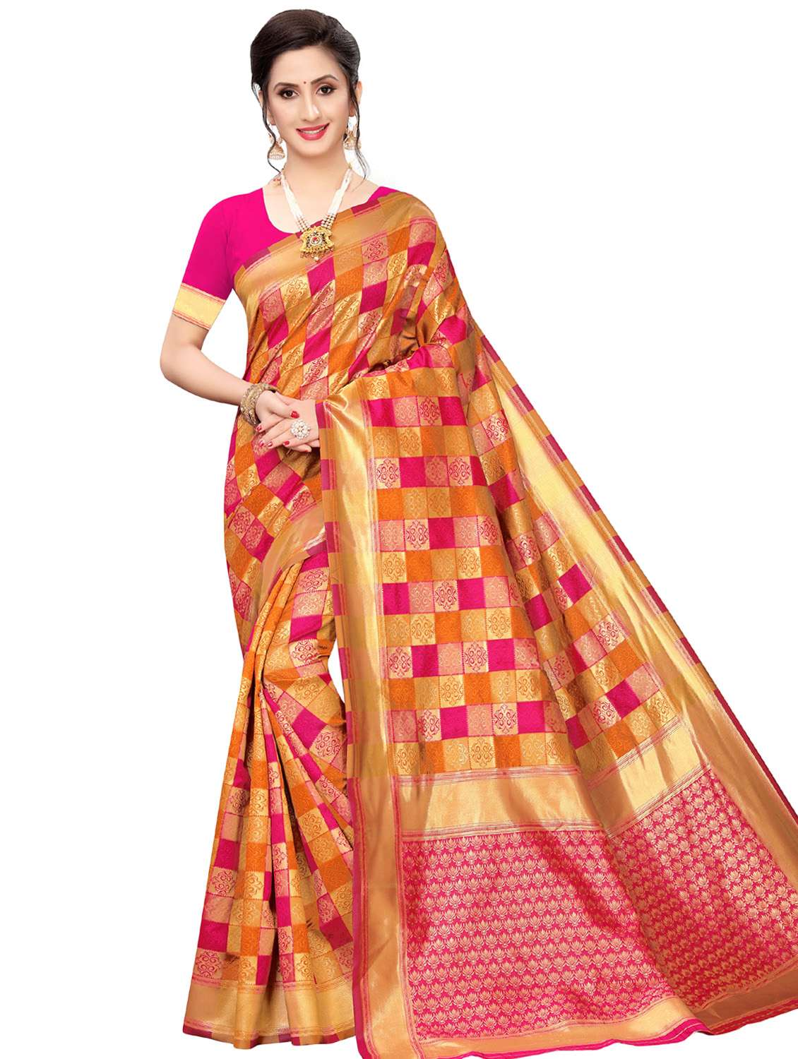 checkered banarasi saree with blouse