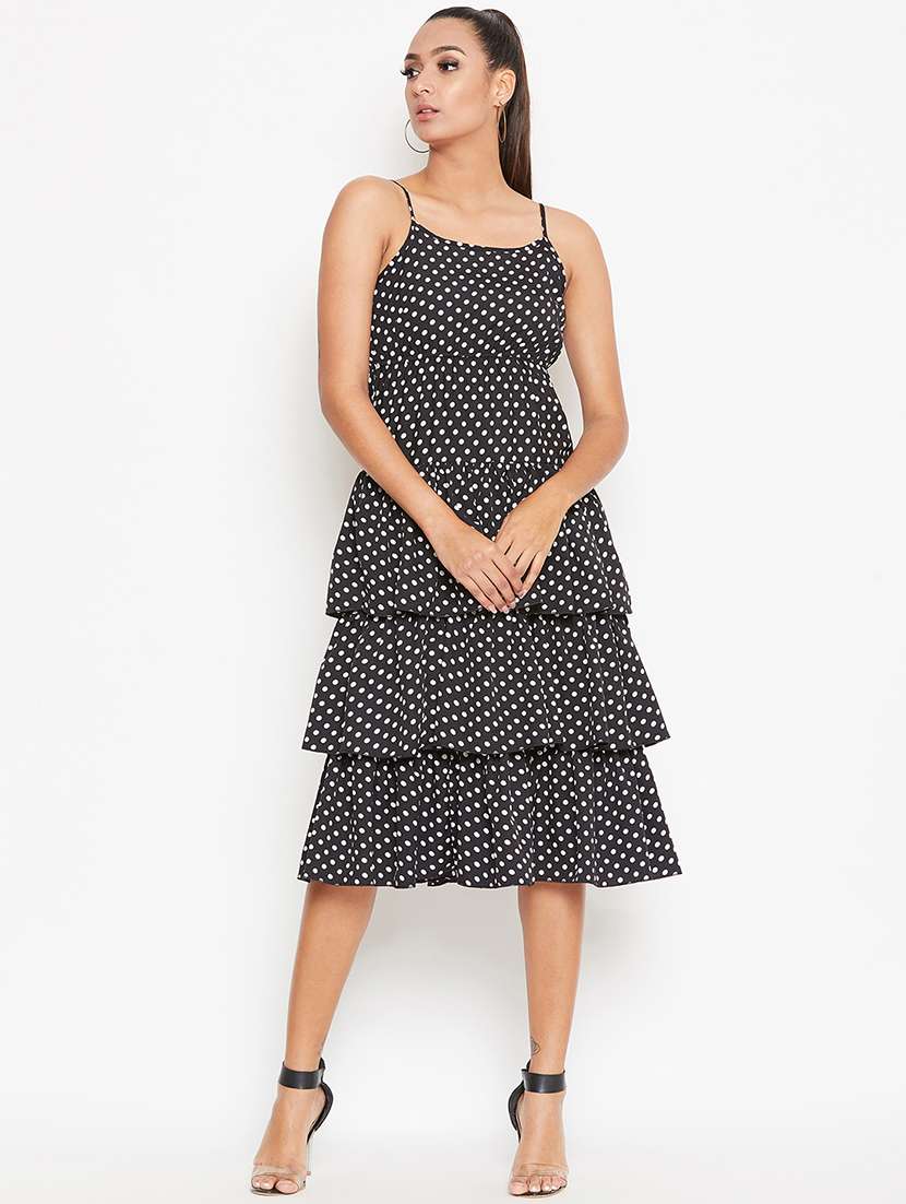 cami neck polka dot ruffled dress 