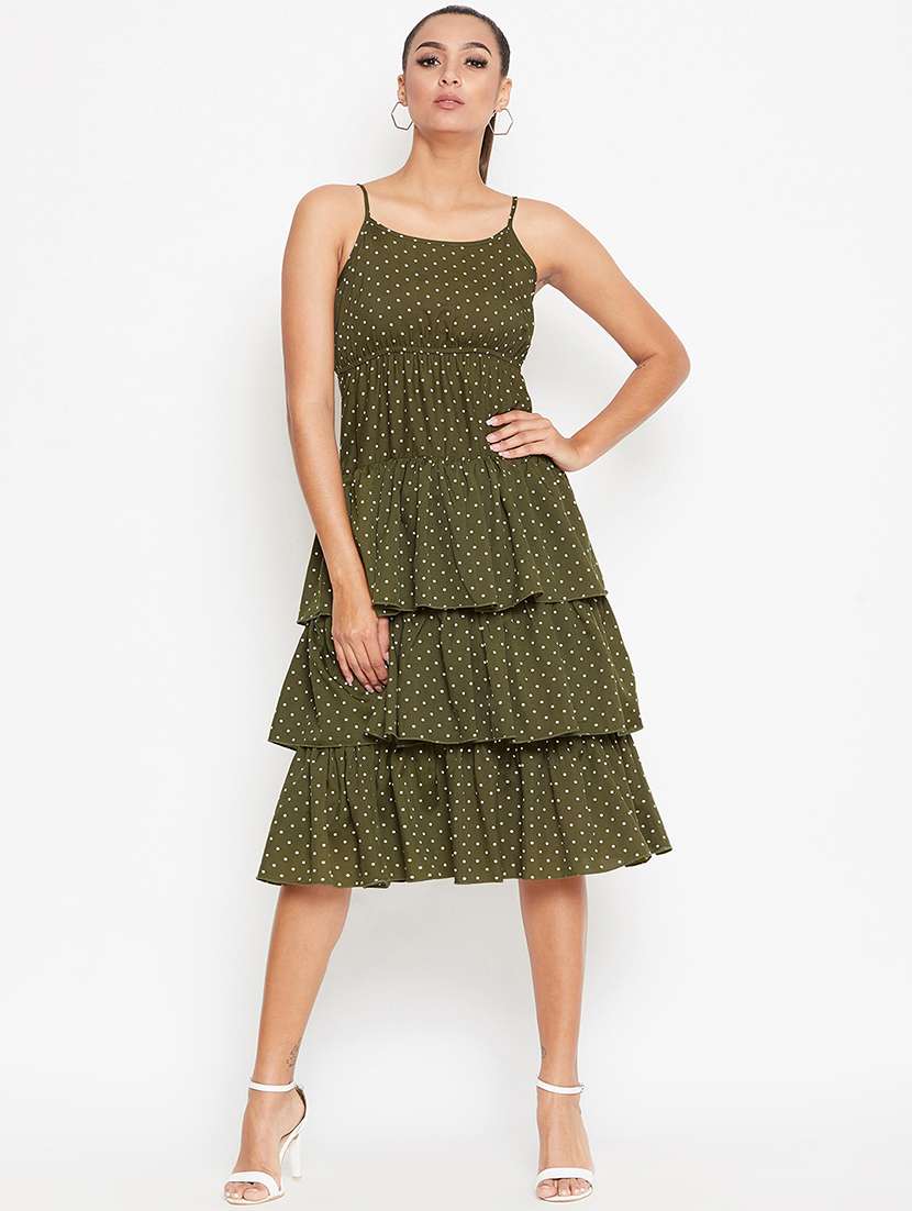 cami neck polka dot ruffled dress 