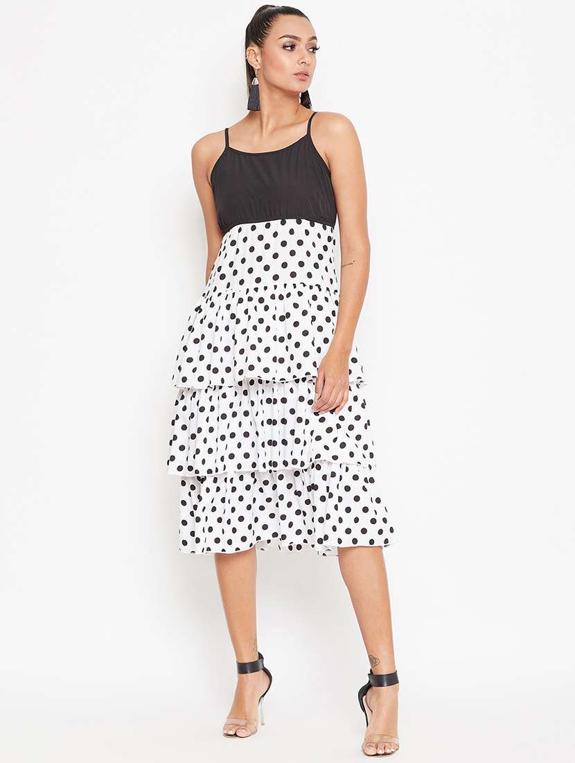 cami neck polka dot ruffled dress 