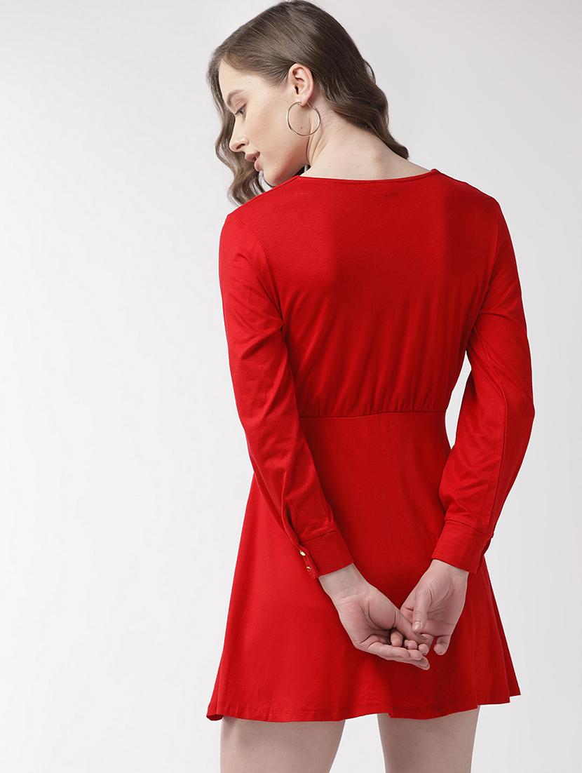 overlap neck flared dress - 16925837 - Standard Image - 2