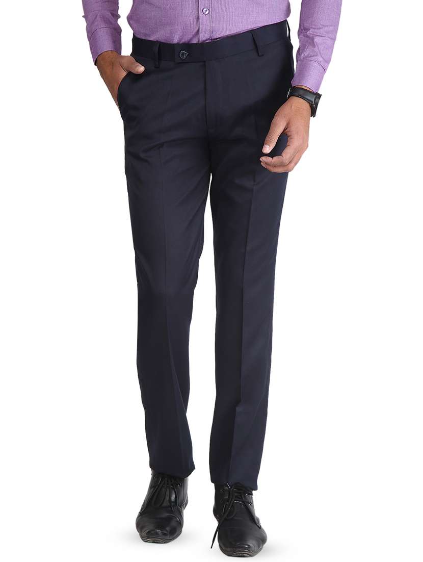 navy blue solid flat front formal trouser