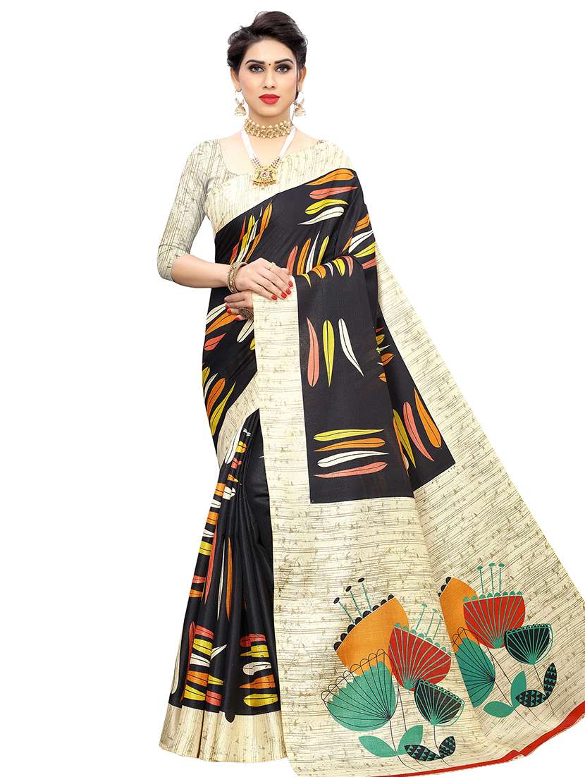 printed bordered saree with blouse