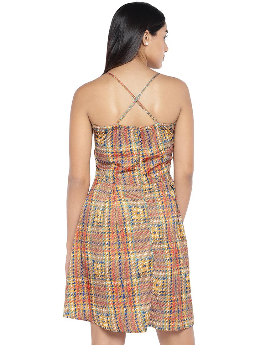 criss cross back checkered flared dress - 16929592 - Standard Image - 2