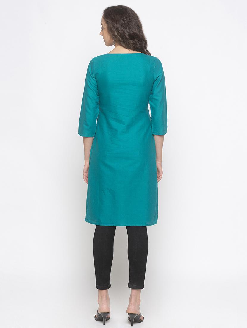 teal printed straight kurta - 16929637 - Standard Image - 2