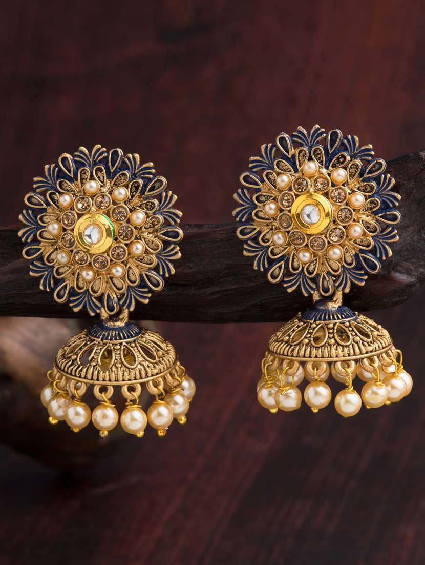 blue brass jhumka earring