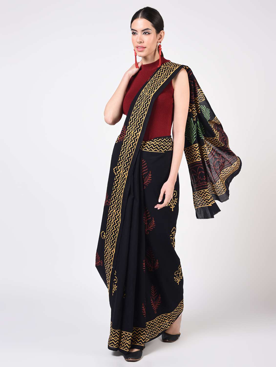 printed woven saree  with blouse