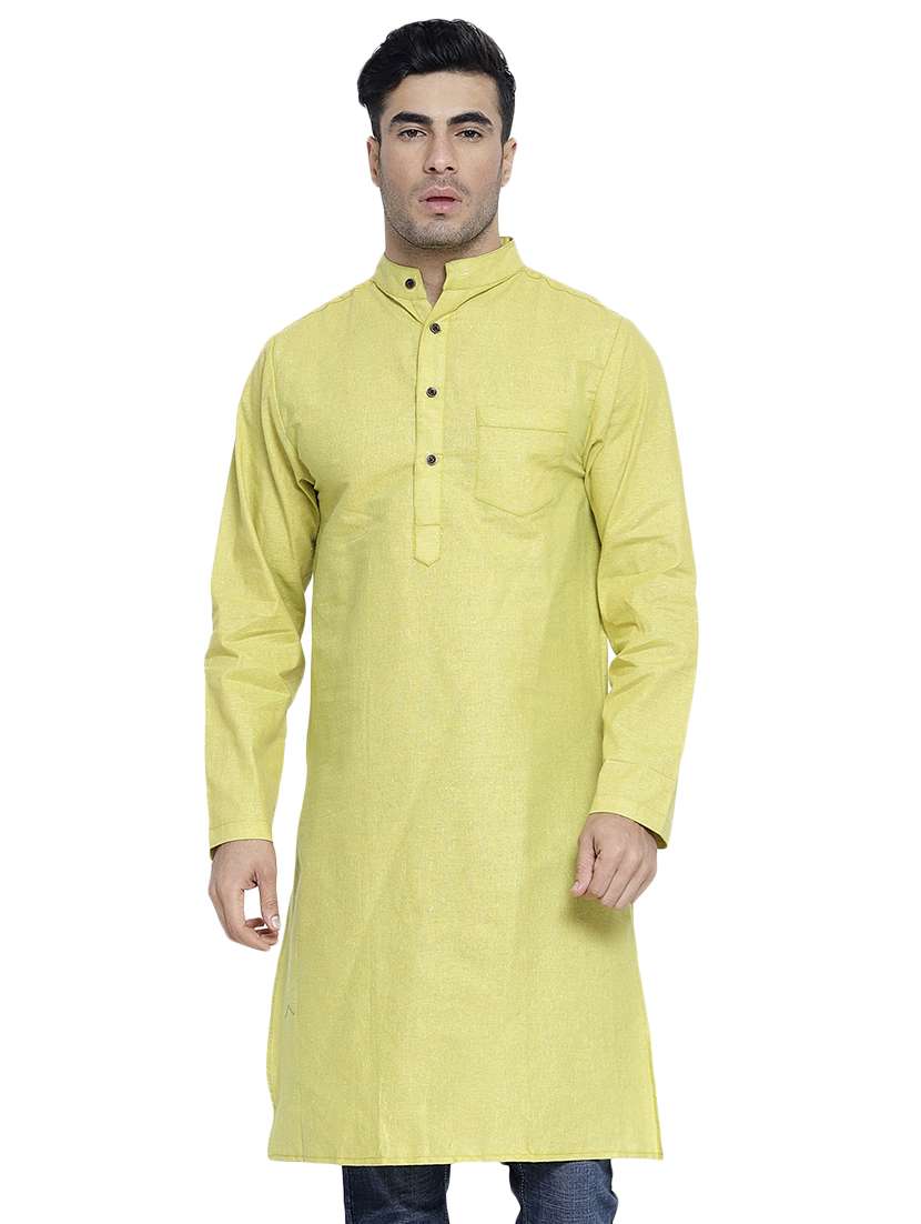 green solid long kurta