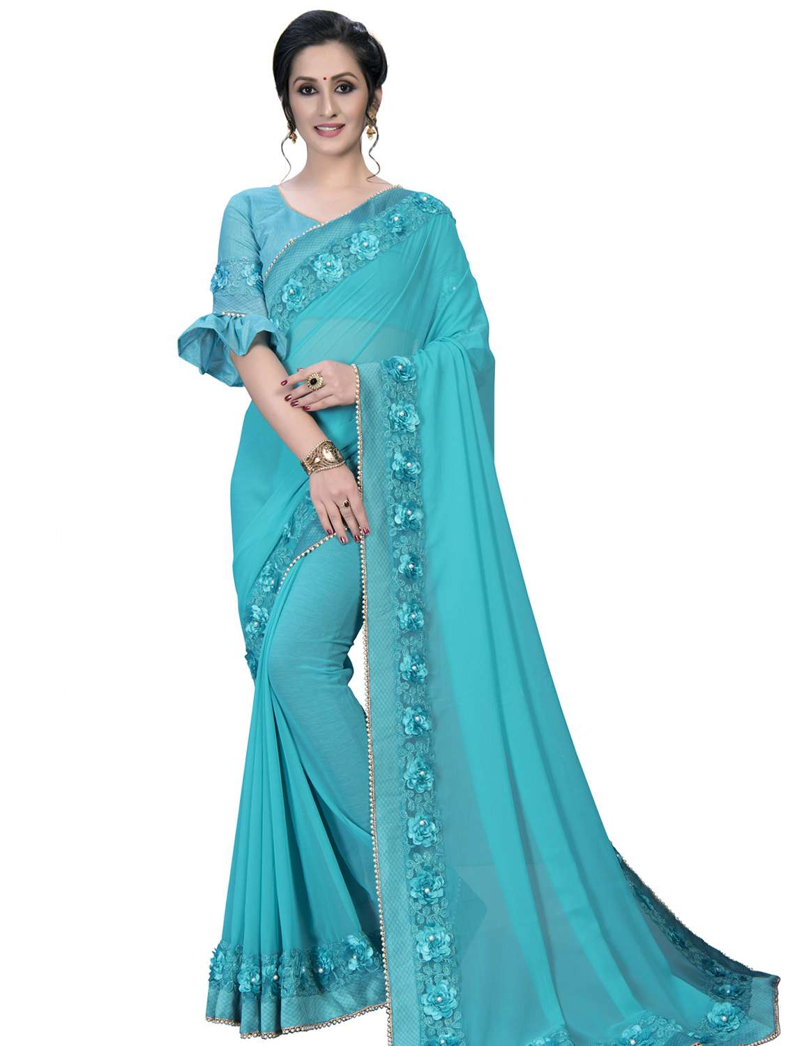 solid bordered saree with blouse