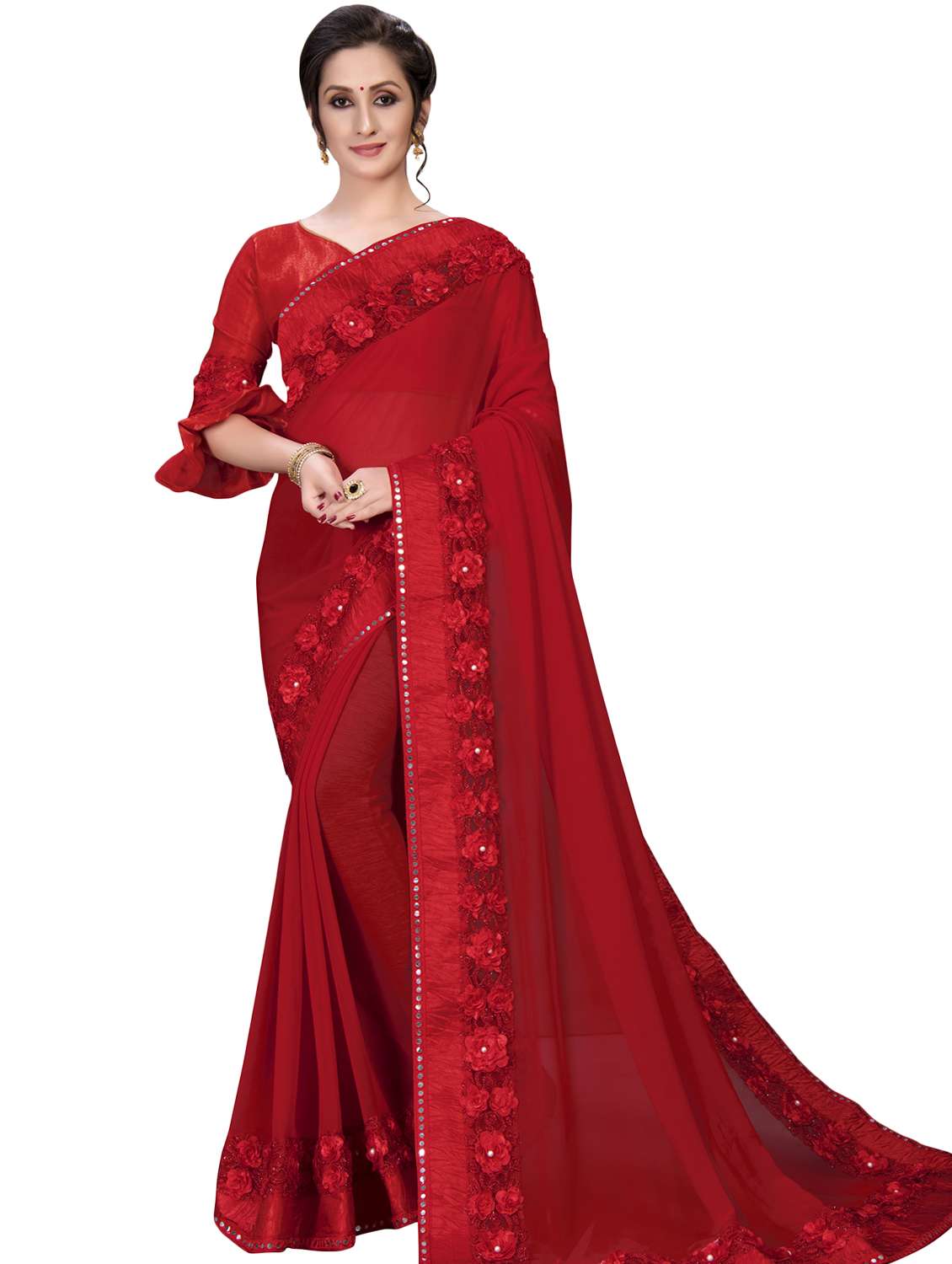 solid bordered saree with blouse