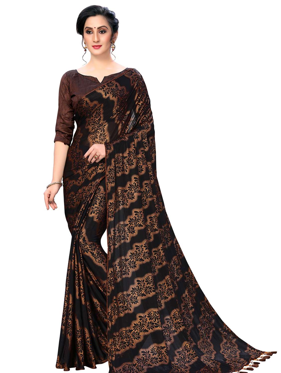 floral printed saree with blouse