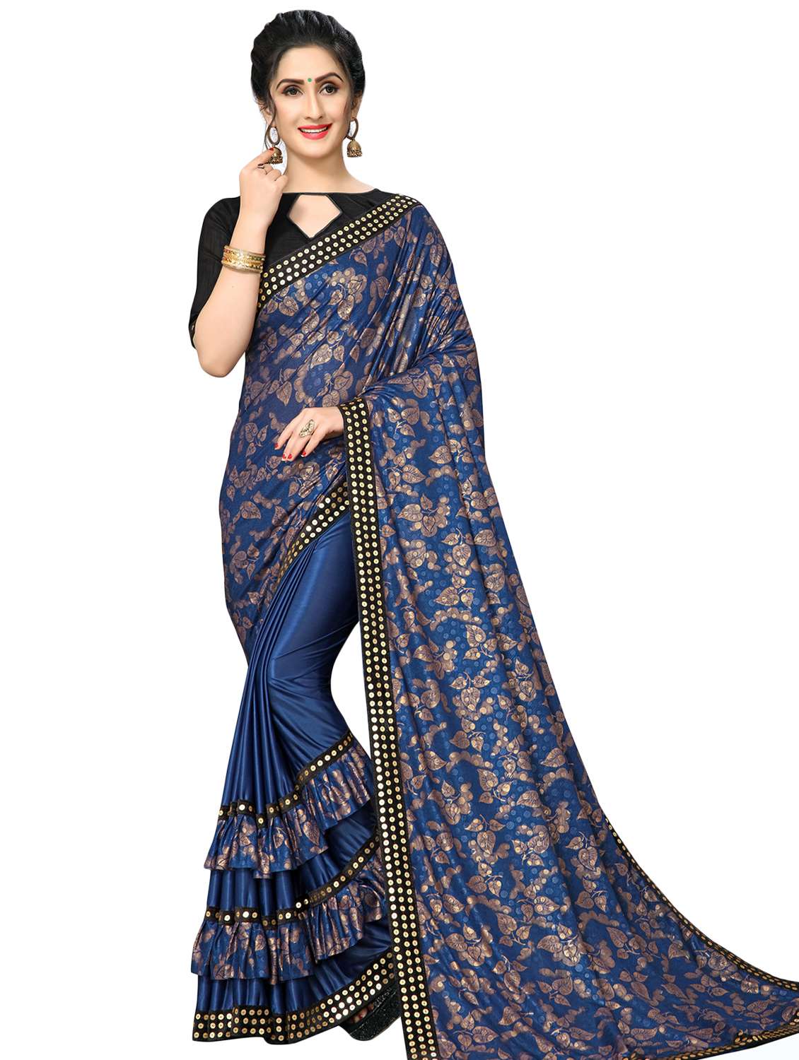 ruffle printed saree with blouse