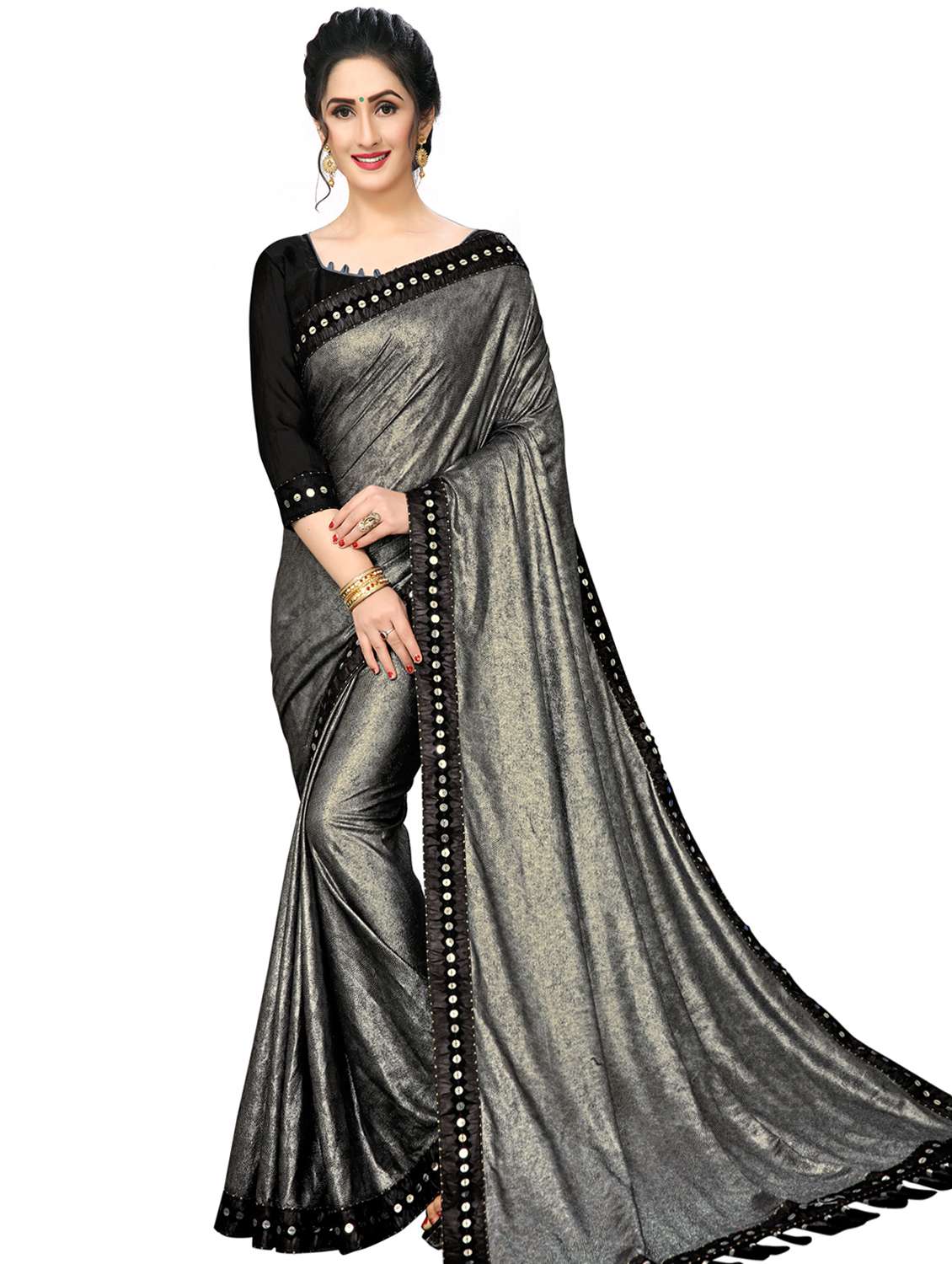 foil printed saree with blouse