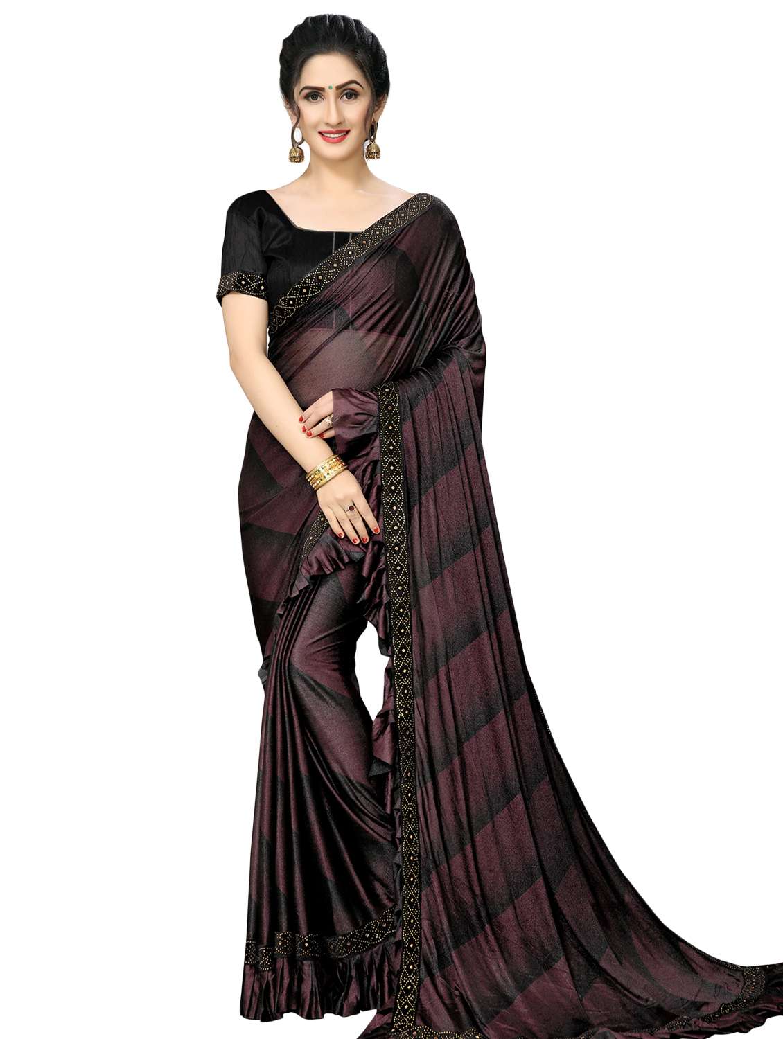 ruffle printed saree with blouse