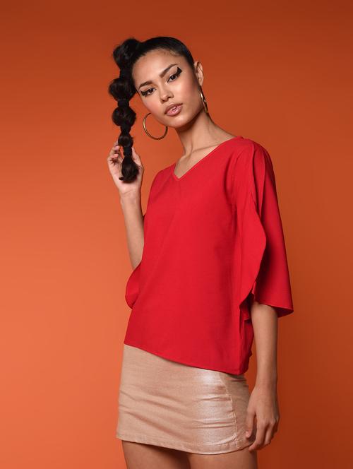 women's straight v neck top - 16936298 - Standard Image - 0