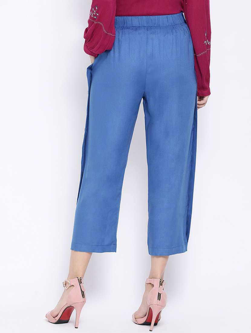 women solid light blue detailed culottes - 16936452 -  Standard Image - 2