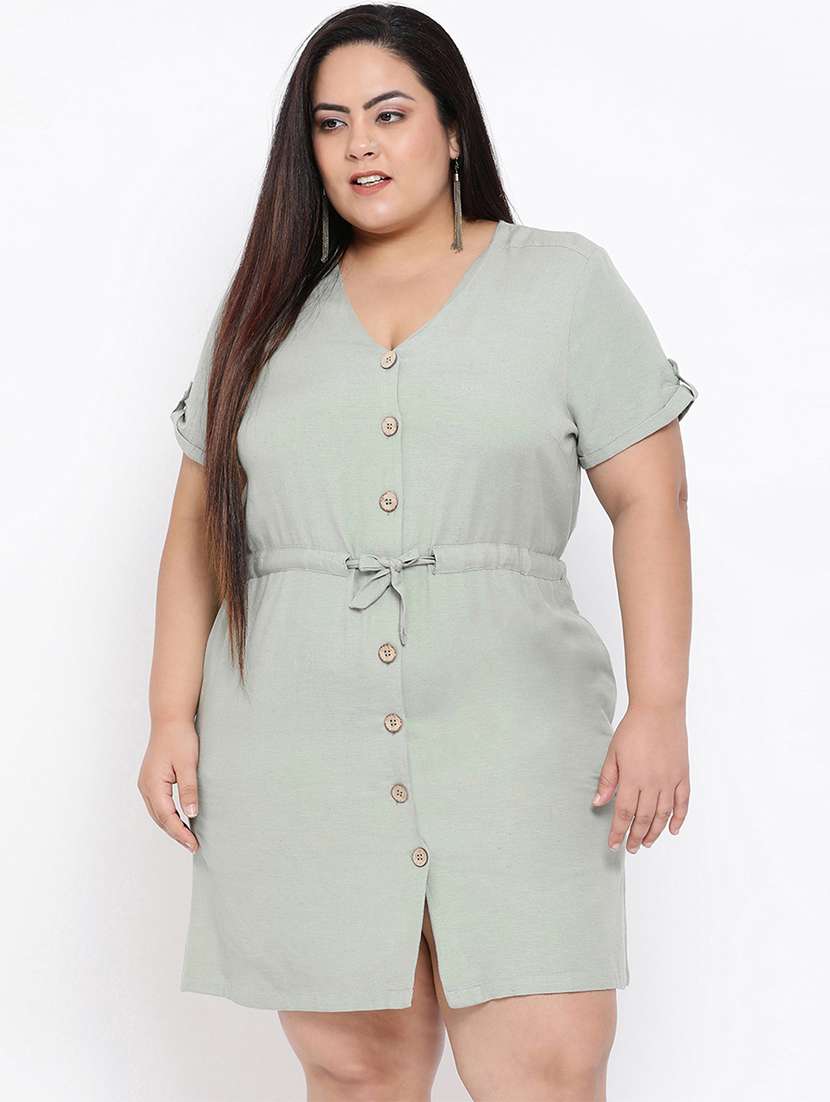 drawstring waist button up plus dress