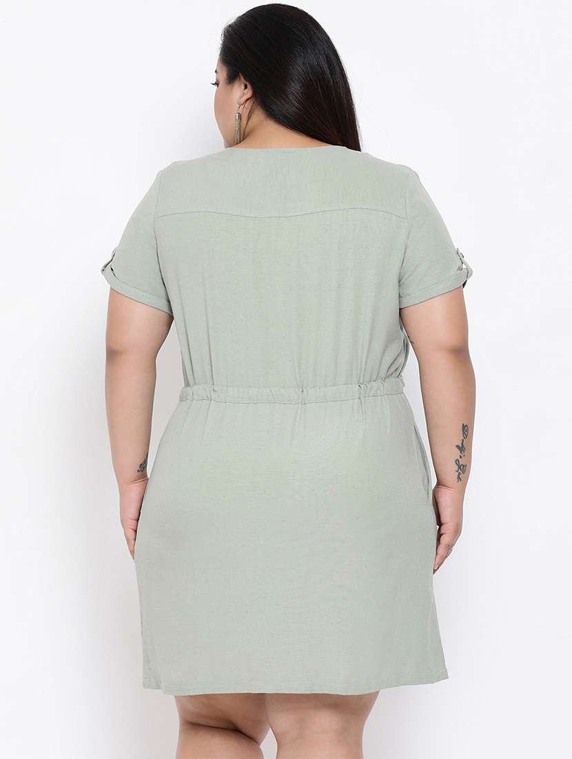 drawstring waist button up plus dress - 16936472 - Standard Image - 2