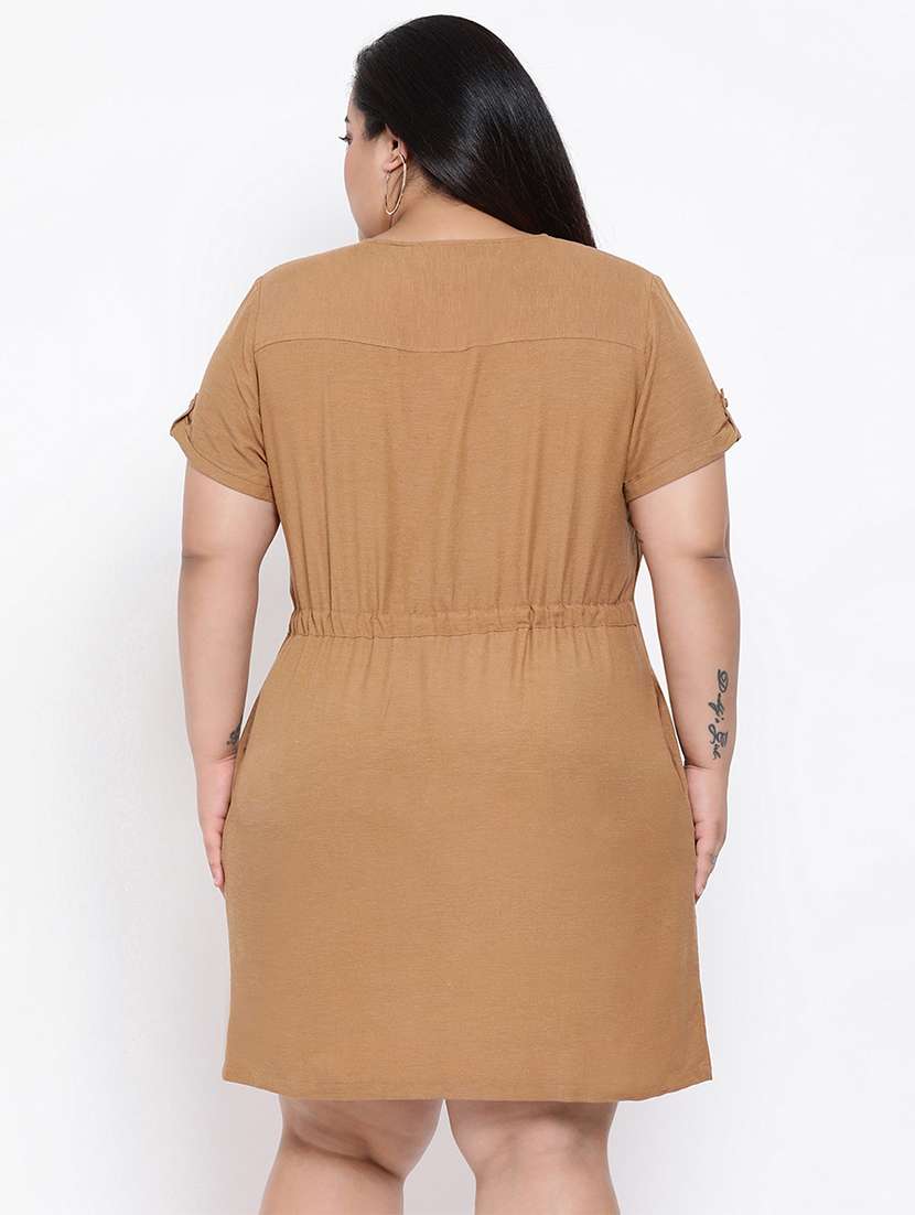 drawstring waist button up plus dress - 16936473 -  Standard Image - 2