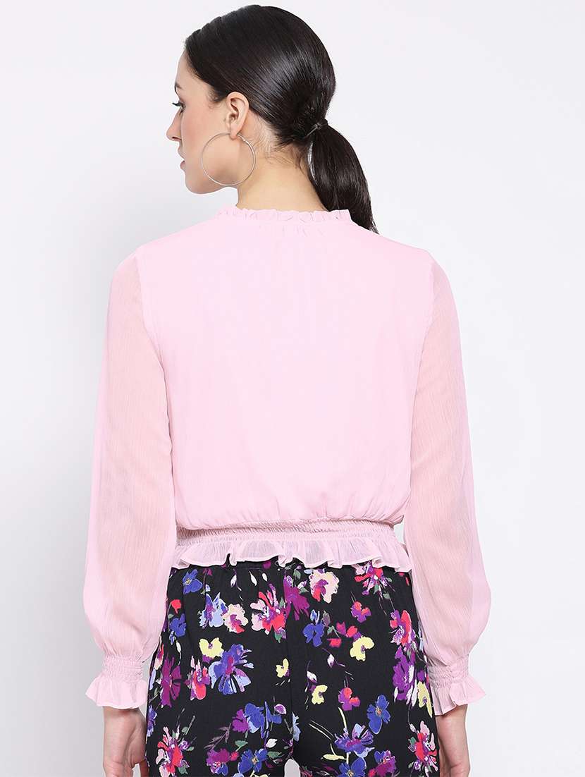 lace trim smocked detail blouson top - 16936521 - Standard Image - 2
