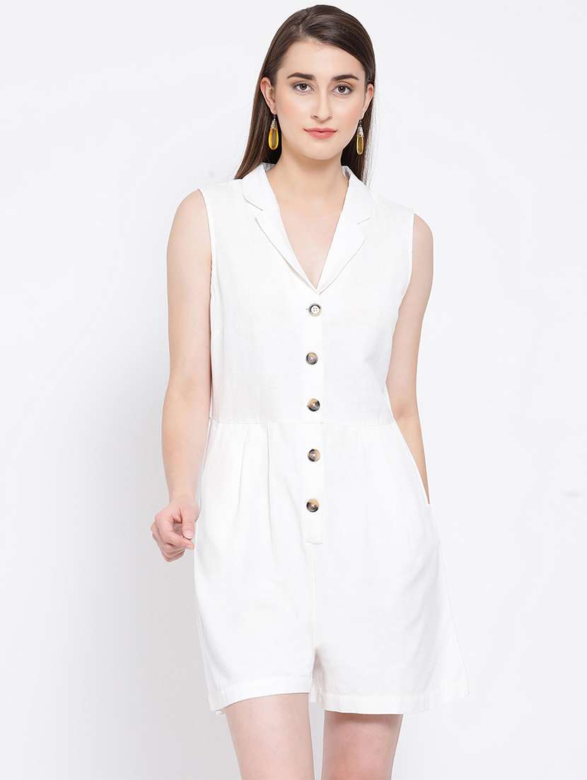 lapel neck button up romper 