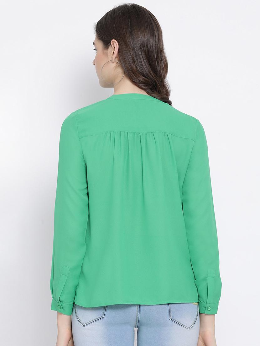 mandarin neck solid shirt - 16936604 - Standard Image - 2
