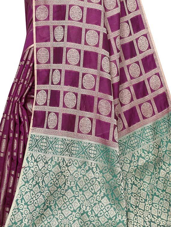 checkered banarasi saree with blouse - 16937521 - Standard Image - 2