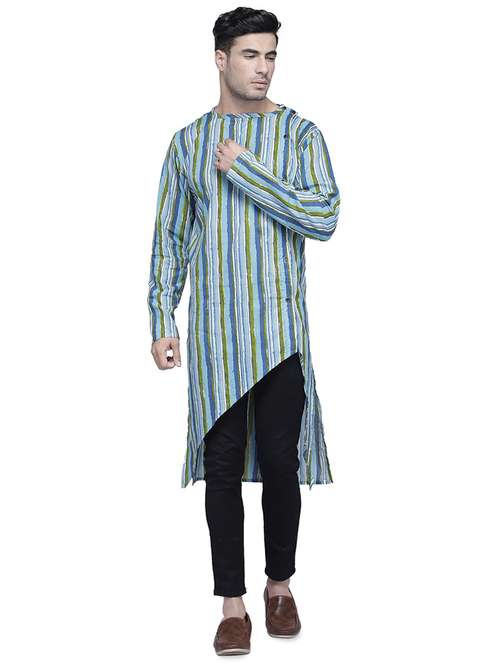 blue striped asymmetric kurta - 16938510 -  Standard Image - 0