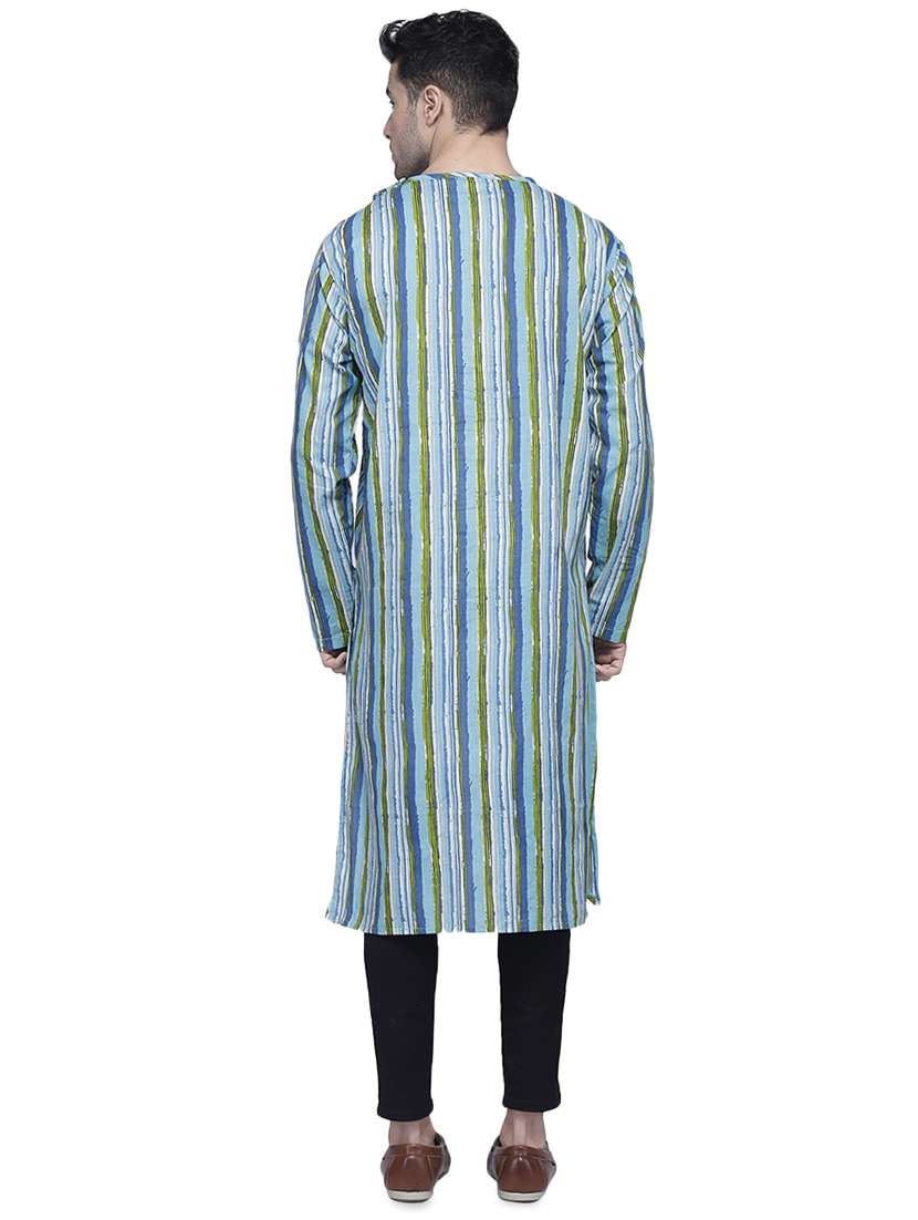 blue striped asymmetric kurta - 16938510 - Standard Image - 2
