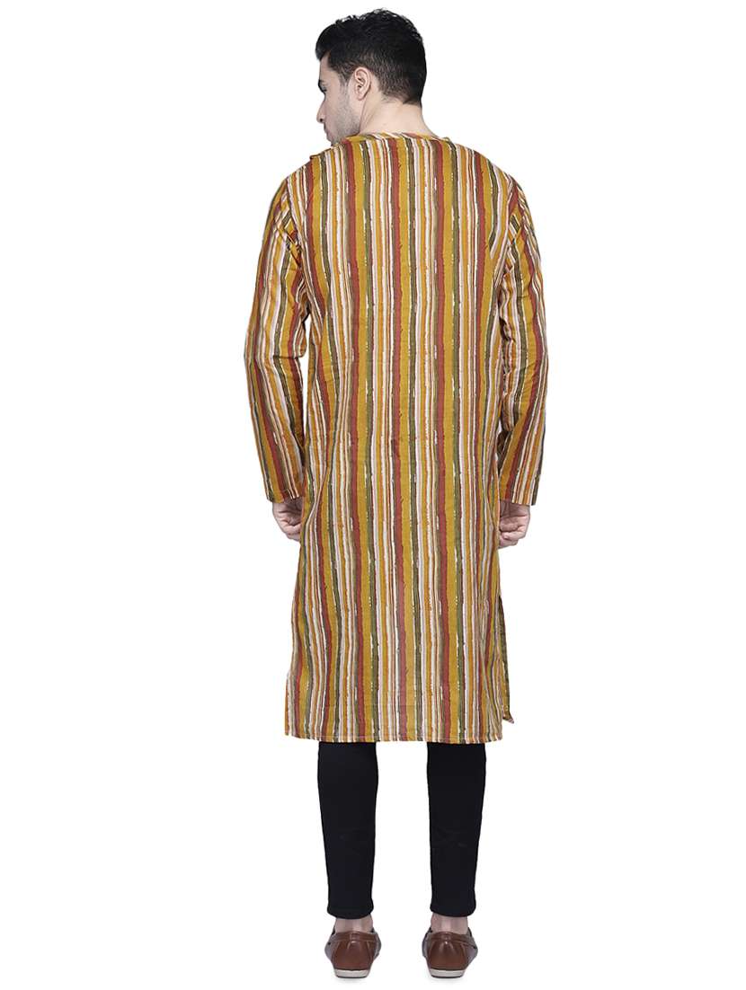 yellow striped asymmetric kurta - 16938513 -  Standard Image - 2