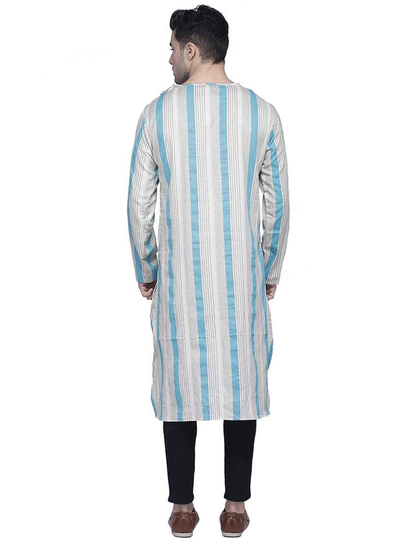 blue striped asymmetric kurta - 16938514 - Standard Image - 2